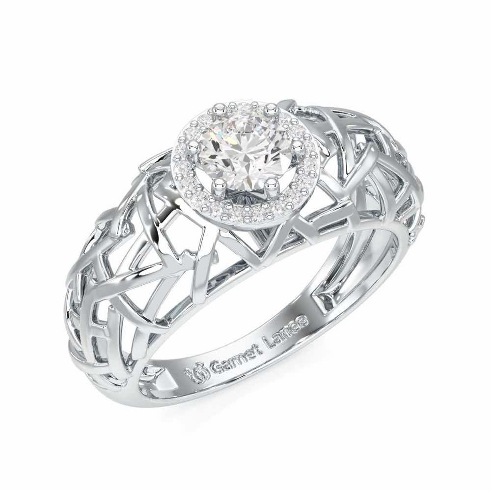 Shimmer Web Solitaire Ring - White Gold - Image 1
