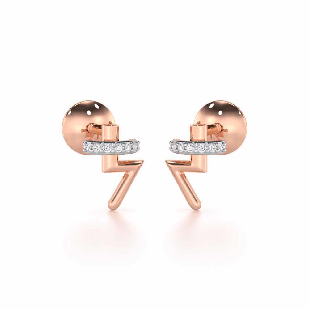 Shimmering Bolt Silver Stud Earrings - Rose Gold - Image 1