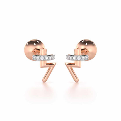 Shimmering Bolt Silver Stud Earrings - Rose Gold - Image 1