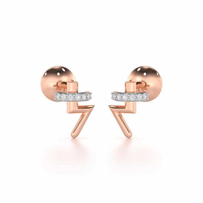 Shimmering Bolt Silver Stud Earrings - Rose Gold - Image 1