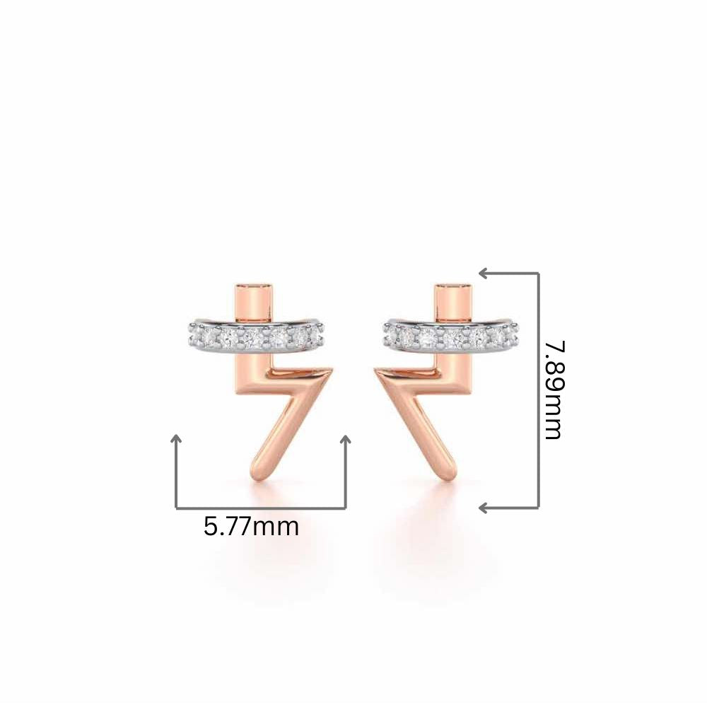 Shimmering Bolt Silver Stud Earrings - Rose Gold - Image 2