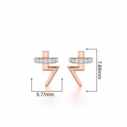 Shimmering Bolt Silver Stud Earrings - Rose Gold - Image 2