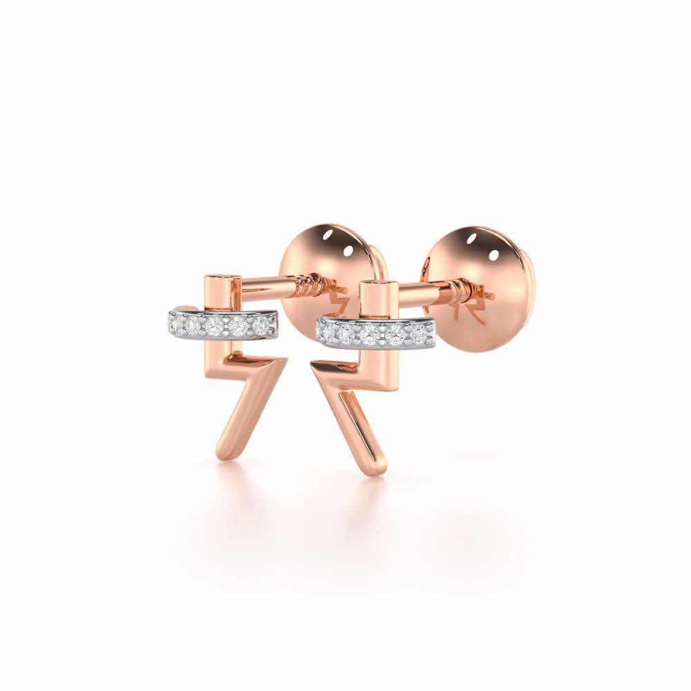 Shimmering Bolt Silver Stud Earrings - Rose Gold - Image 3