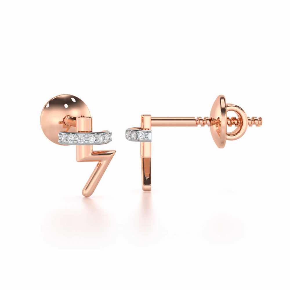 Shimmering Bolt Silver Stud Earrings - Rose Gold - Image 4