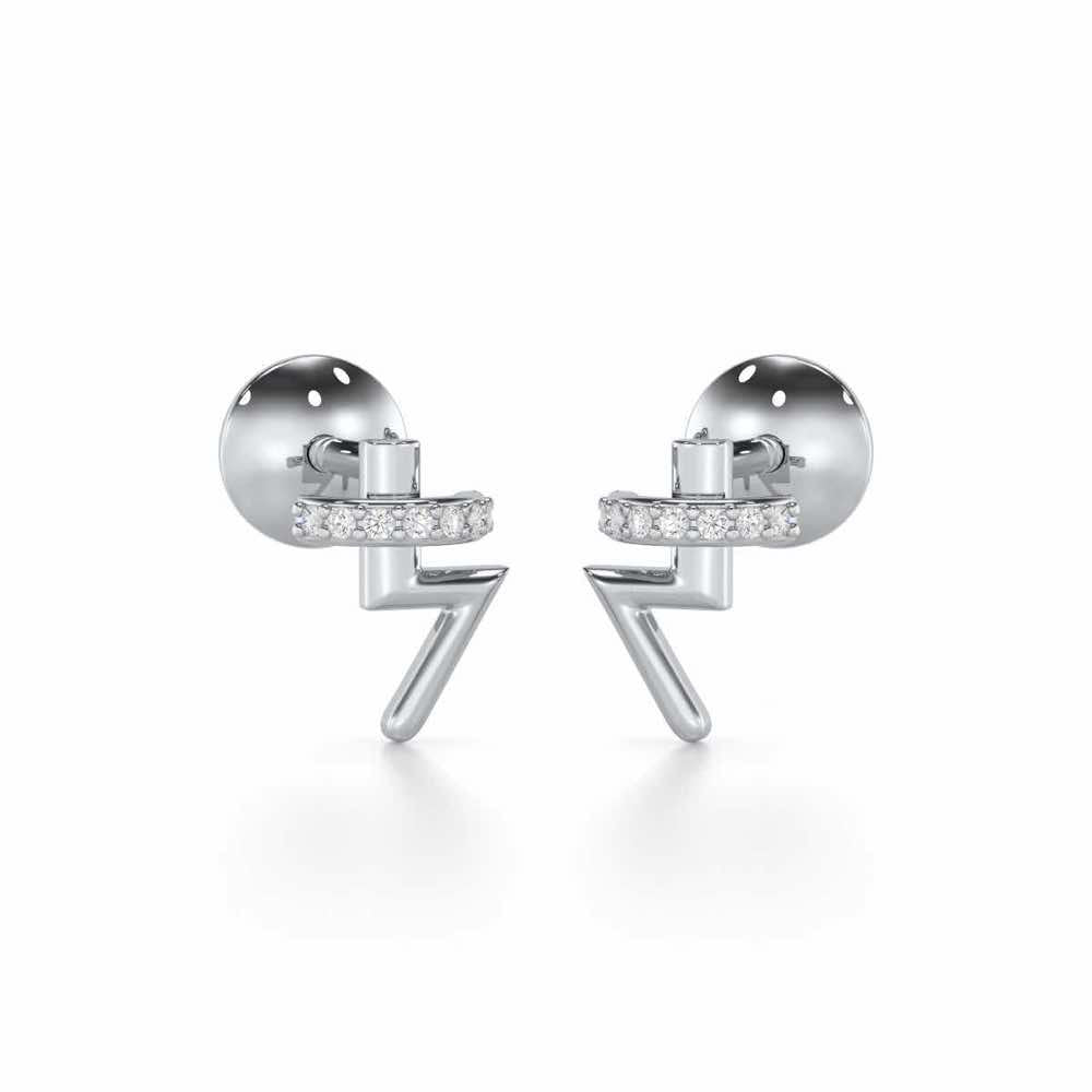 Shimmering Bolt Silver Stud Earrings - White Gold - Image 1