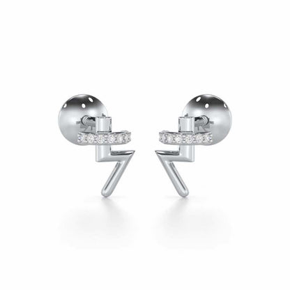 Shimmering Bolt Silver Stud Earrings - White Gold - Image 1