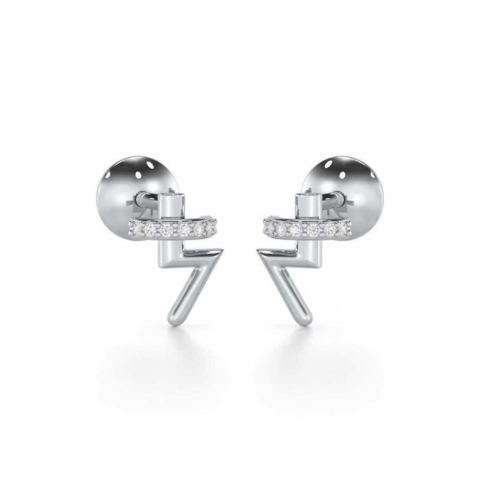Shimmering Bolt Silver Stud Earrings - White Gold - Image 1