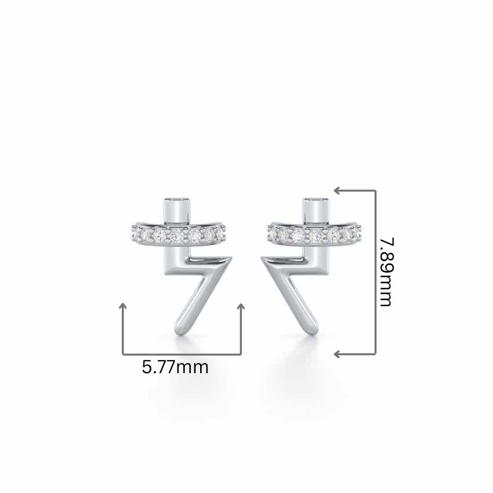 Shimmering Bolt Silver Stud Earrings - White Gold - Image 2