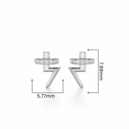 Shimmering Bolt Silver Stud Earrings - White Gold - Image 2