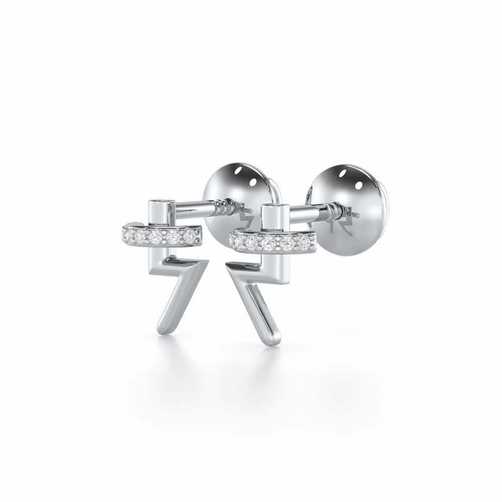 Shimmering Bolt Silver Stud Earrings - White Gold - Image 3