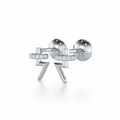 Shimmering Bolt Silver Stud Earrings - White Gold - Image 3