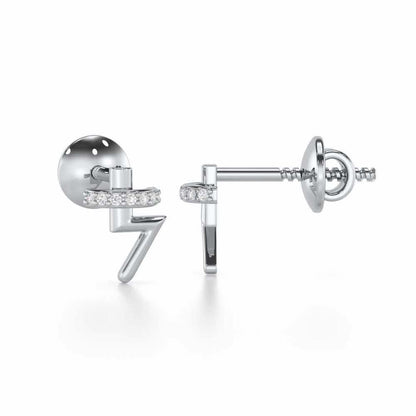 Shimmering Bolt Silver Stud Earrings - White Gold - Image 4