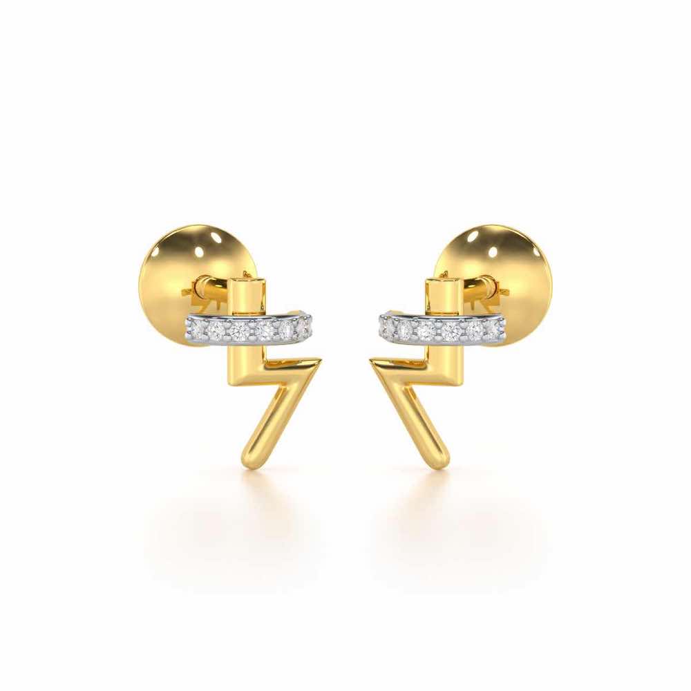 Shimmering Bolt Silver Stud Earrings - Yellow Gold - Image 1