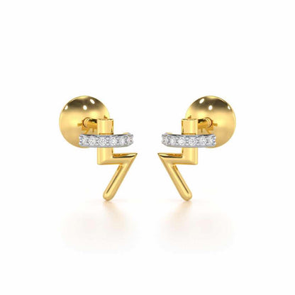 Shimmering Bolt Silver Stud Earrings - Yellow Gold - Image 1