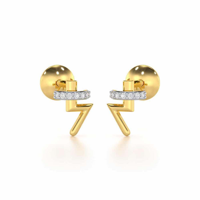 Shimmering Bolt Silver Stud Earrings - Yellow Gold - Image 1