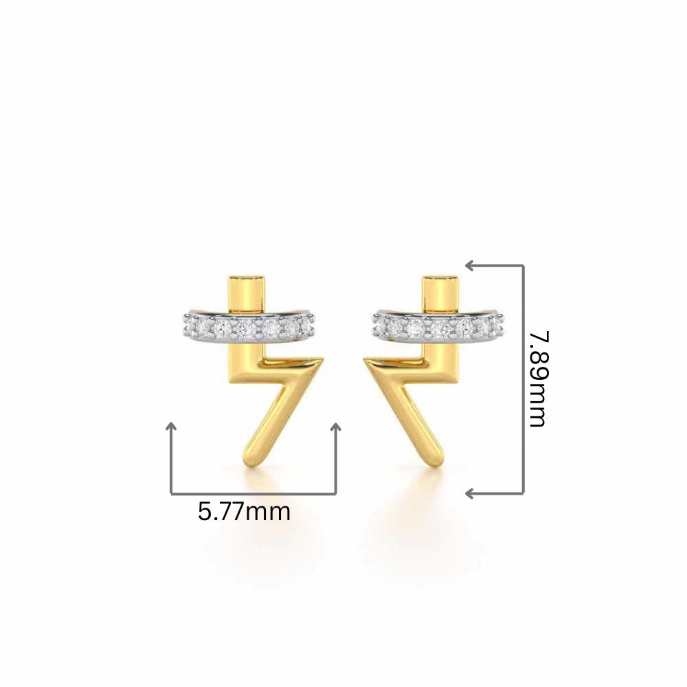 Shimmering Bolt Silver Stud Earrings - Yellow Gold - Image 2