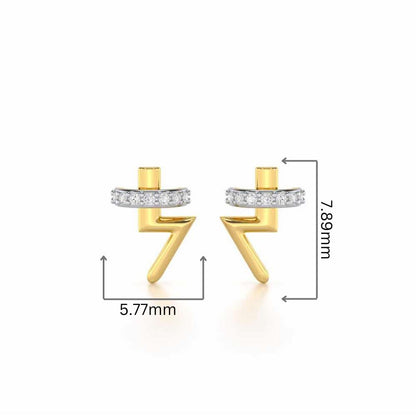 Shimmering Bolt Silver Stud Earrings - Yellow Gold - Image 2