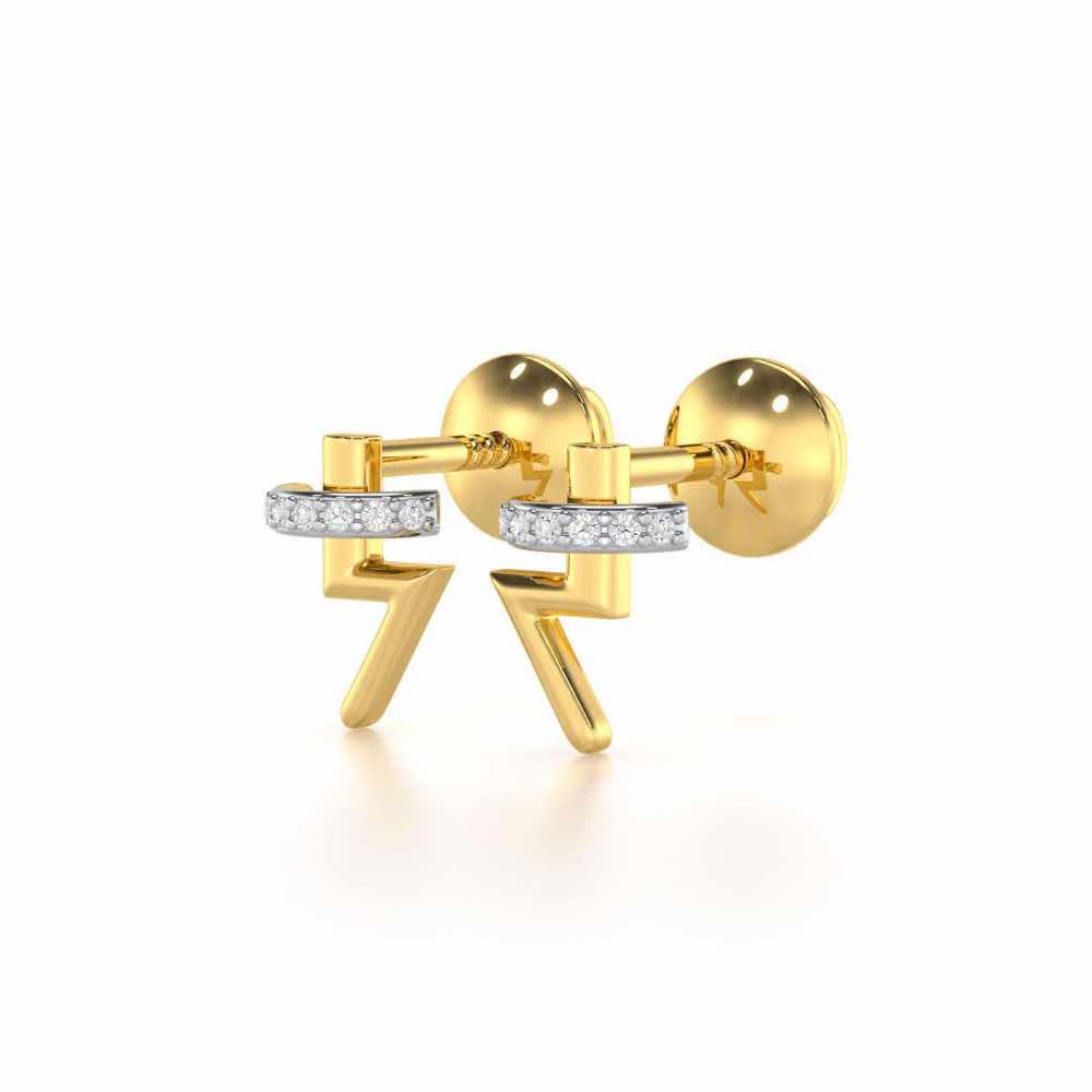 Shimmering Bolt Silver Stud Earrings - Yellow Gold - Image 3