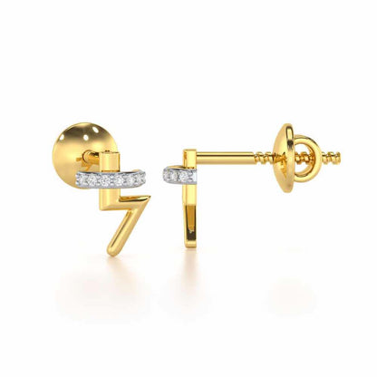 Shimmering Bolt Silver Stud Earrings - Yellow Gold - Image 4