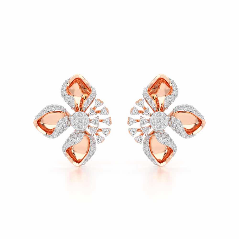 Shimmering Flower Silver Earrings - Rose Gold - Image 1