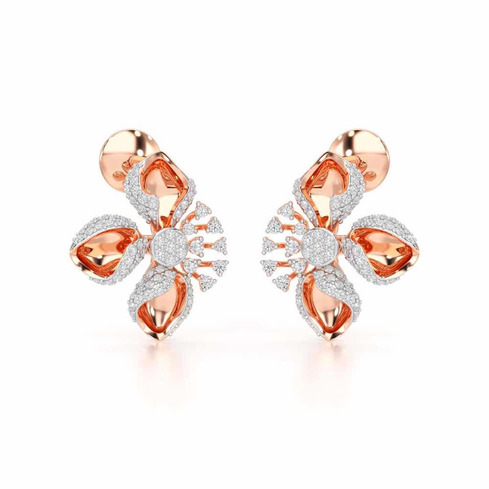 Shimmering Flower Silver Earrings - Rose Gold - Image 2