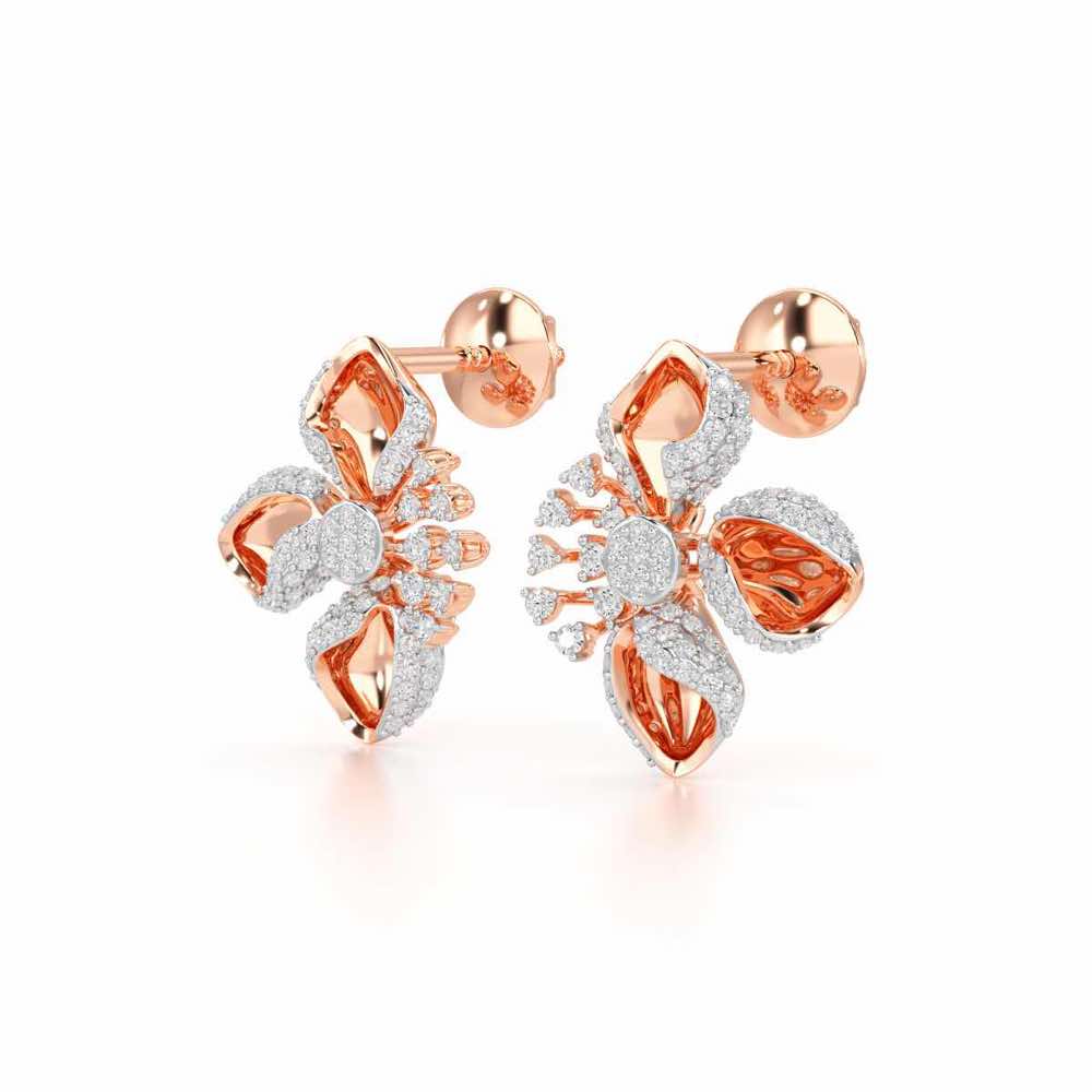 Shimmering Flower Silver Earrings - Rose Gold - Image 3