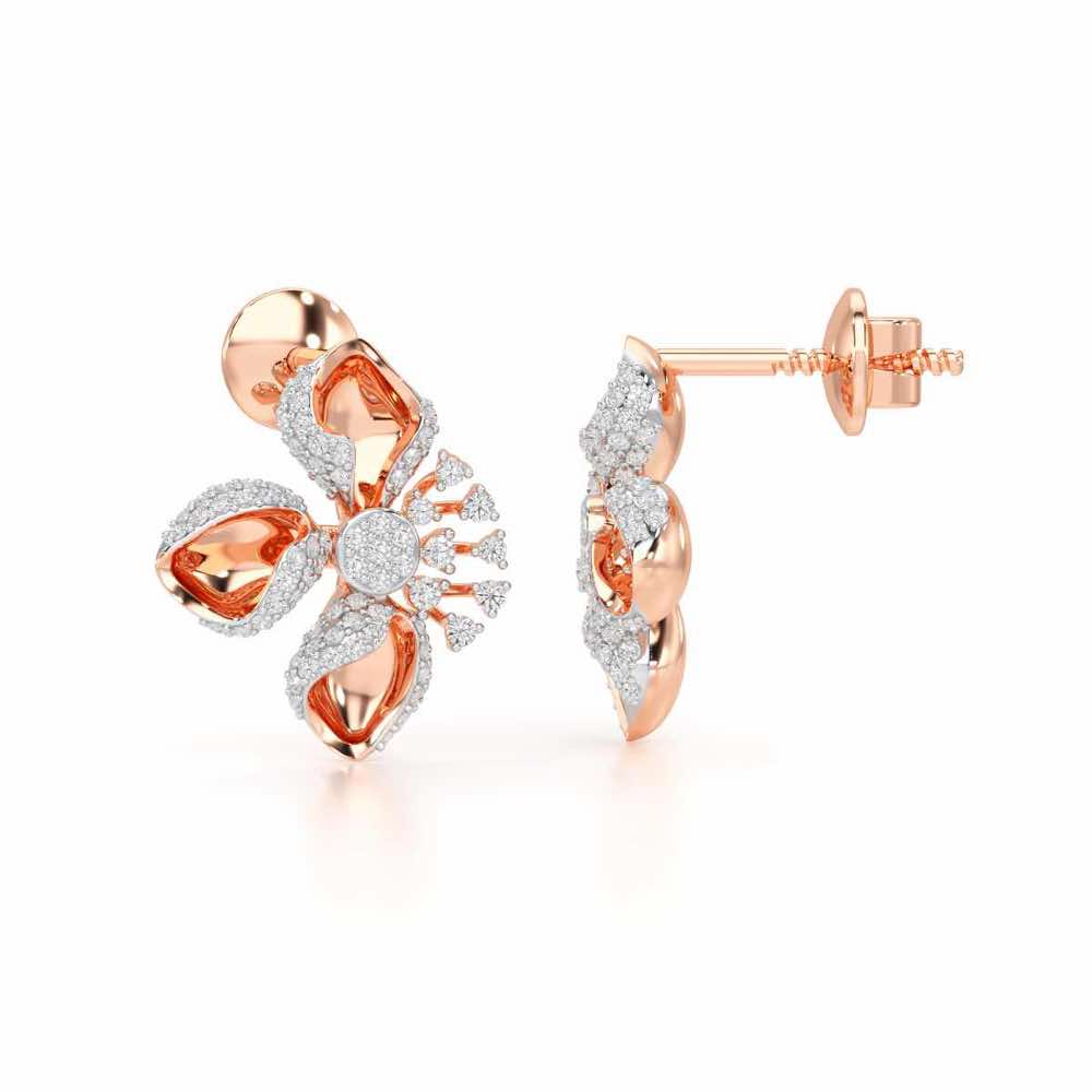 Shimmering Flower Silver Earrings - Rose Gold - Image 4