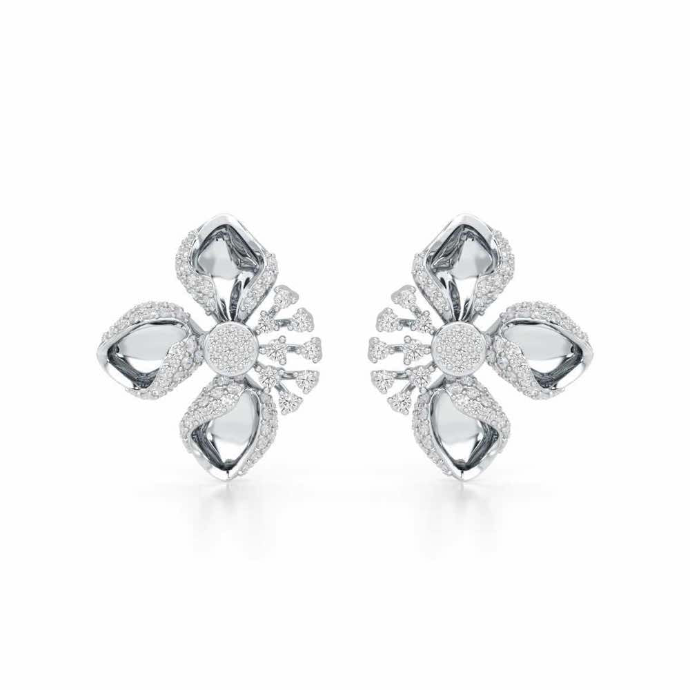 Shimmering Flower Silver Earrings - White Gold - Image 1