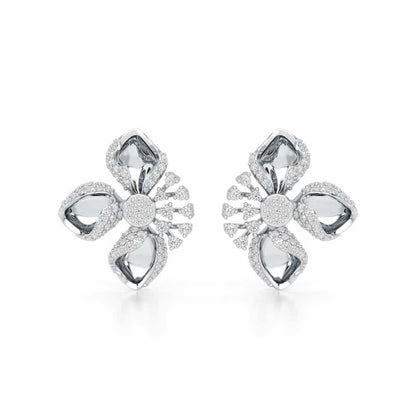 Shimmering Flower Silver Earrings - White Gold - Image 1