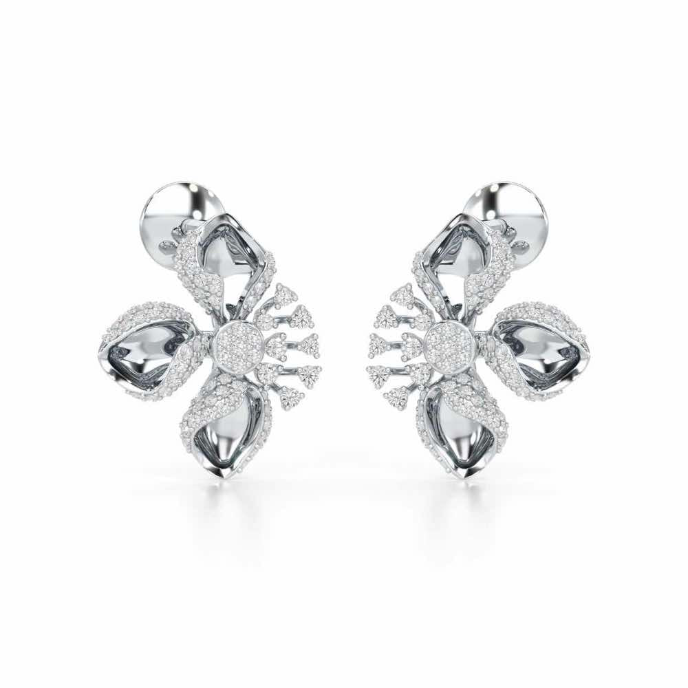 Shimmering Flower Silver Earrings - White Gold - Image 2
