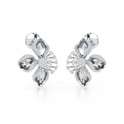 Shimmering Flower Silver Earrings - White Gold - Image 2
