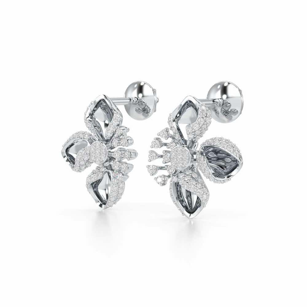 Shimmering Flower Silver Earrings - White Gold - Image 3