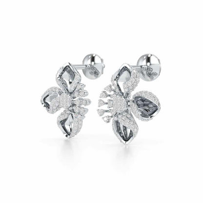 Shimmering Flower Silver Earrings - White Gold - Image 3