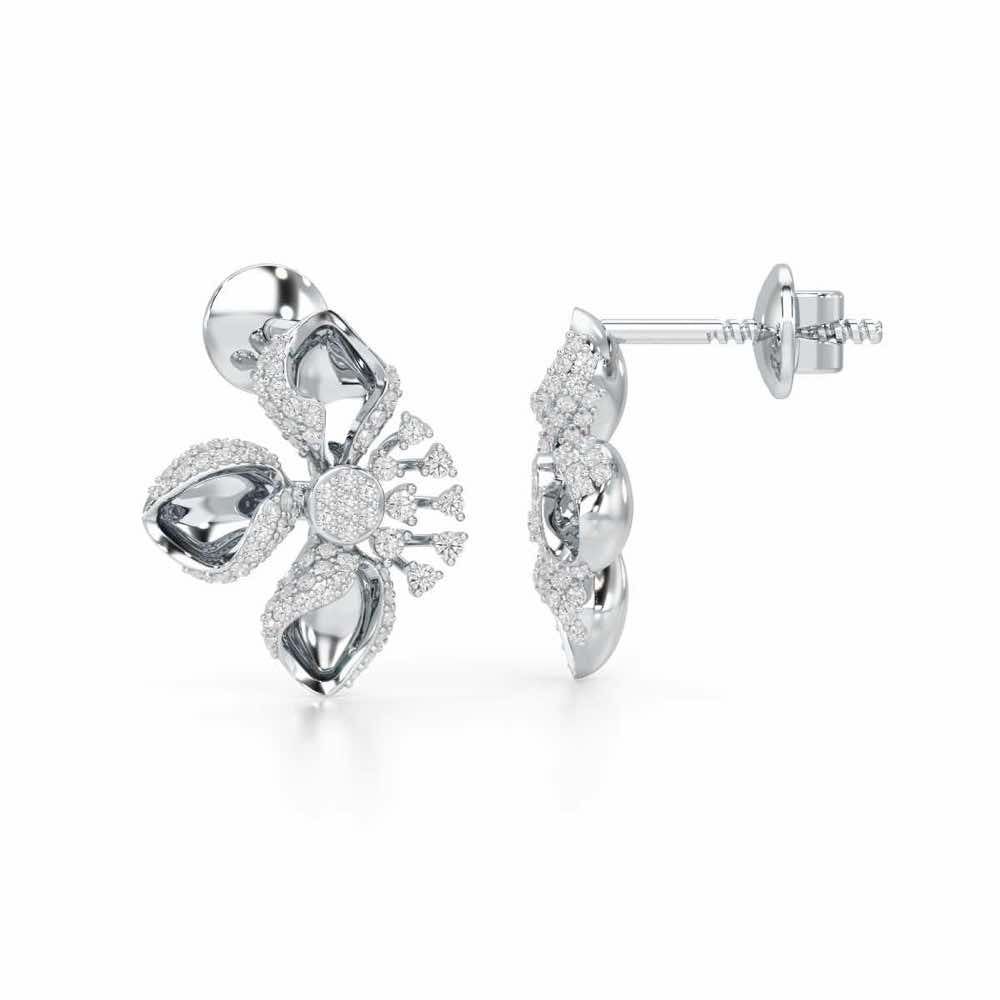 Shimmering Flower Silver Earrings - White Gold - Image 4