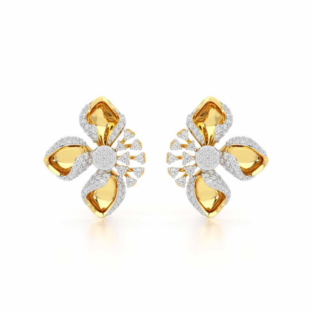 Shimmering Flower Silver Earrings - Yellow Gold - Image 1