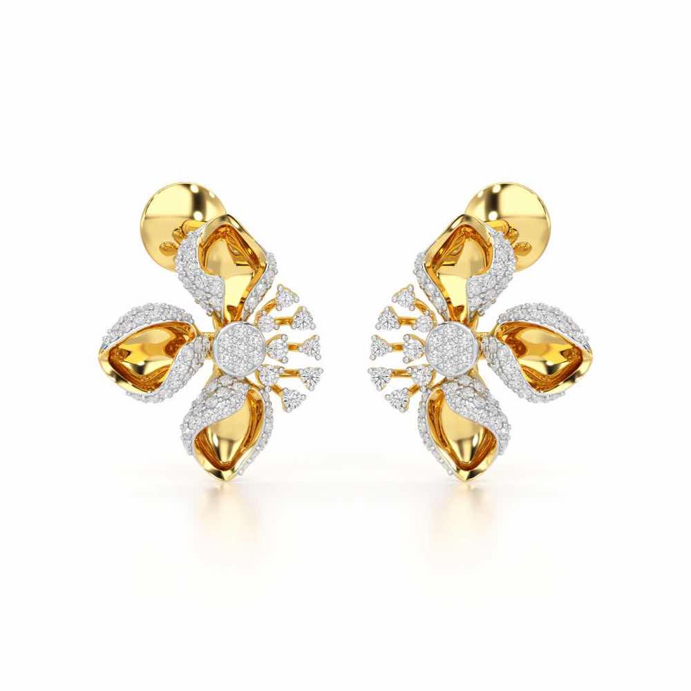 Shimmering Flower Silver Earrings - Yellow Gold - Image 2