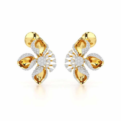 Shimmering Flower Silver Earrings - Yellow Gold - Image 2