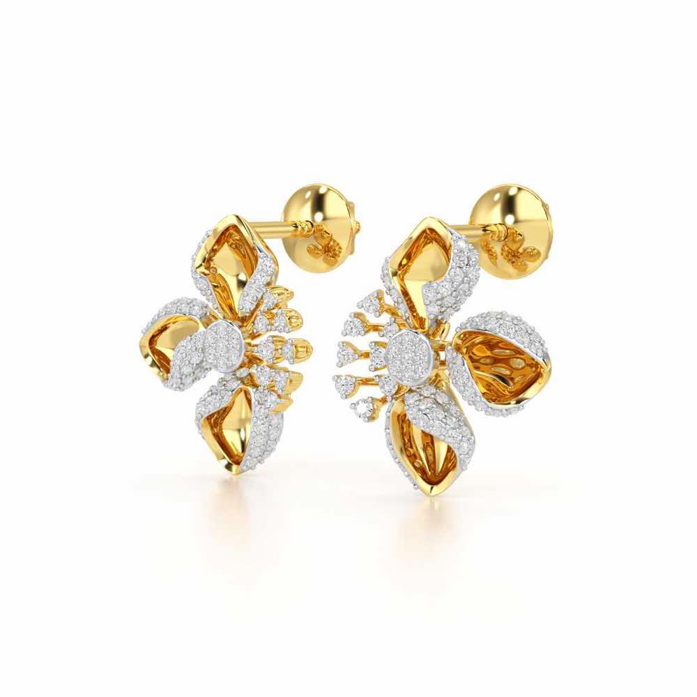 Shimmering Flower Silver Earrings - Yellow Gold - Image 3