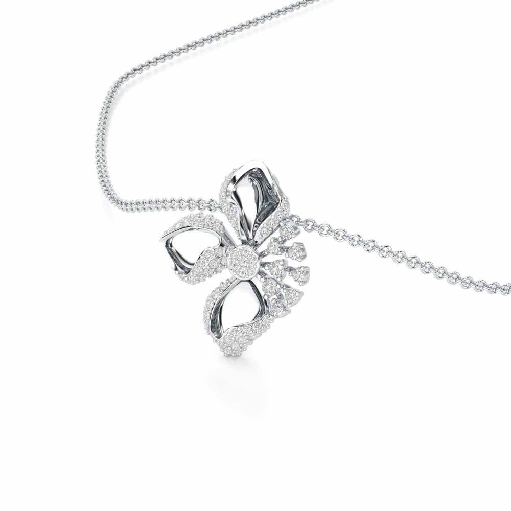 Shimmering Flower Silver Pendant - White Gold - Image 2