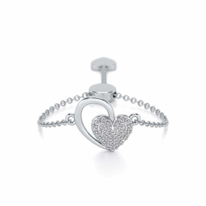 Shine Heart Adjustable Silver Ring - White Gold - Image 1