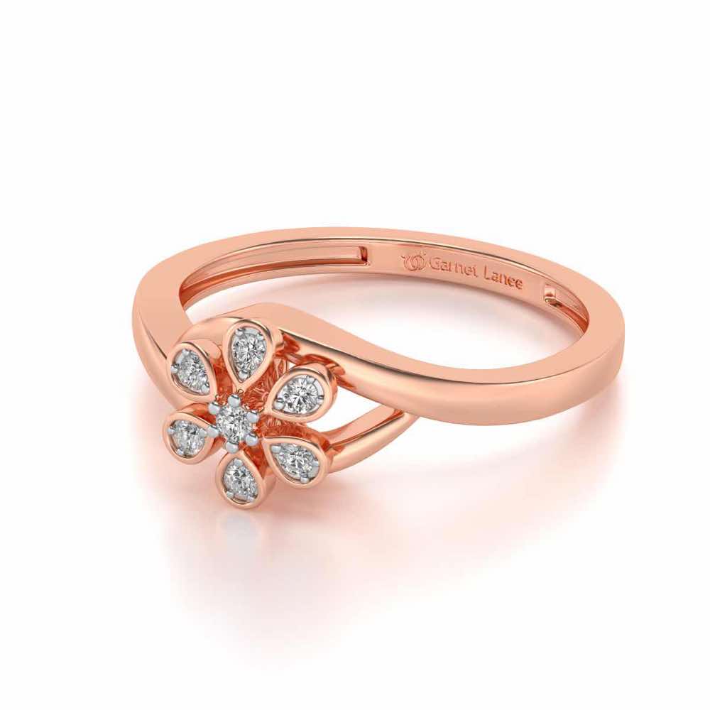 Shinny Flower Silver Ring - Rose Gold - Image 2