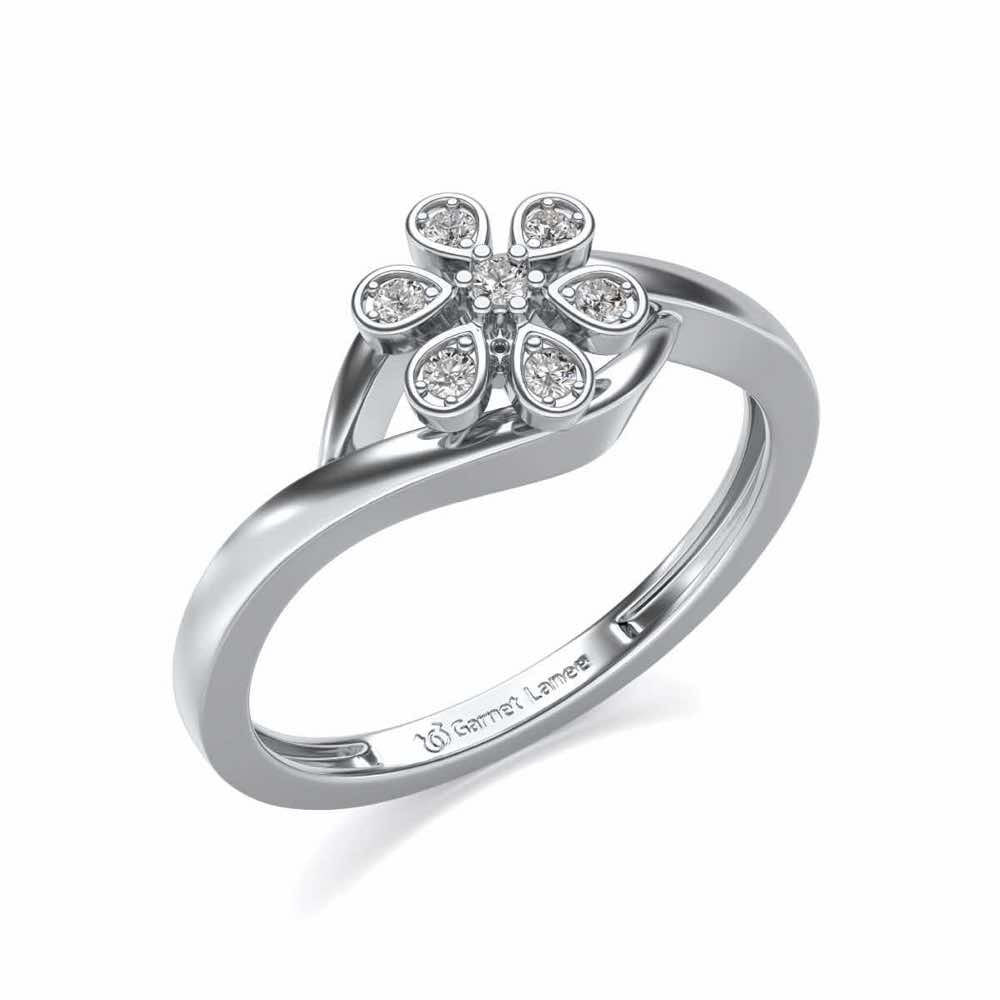 Shinny Flower Silver Ring - White Gold - Image 1
