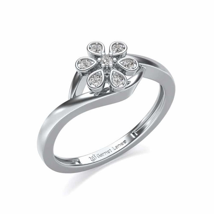 Shinny Flower Silver Ring - White Gold - Image 1
