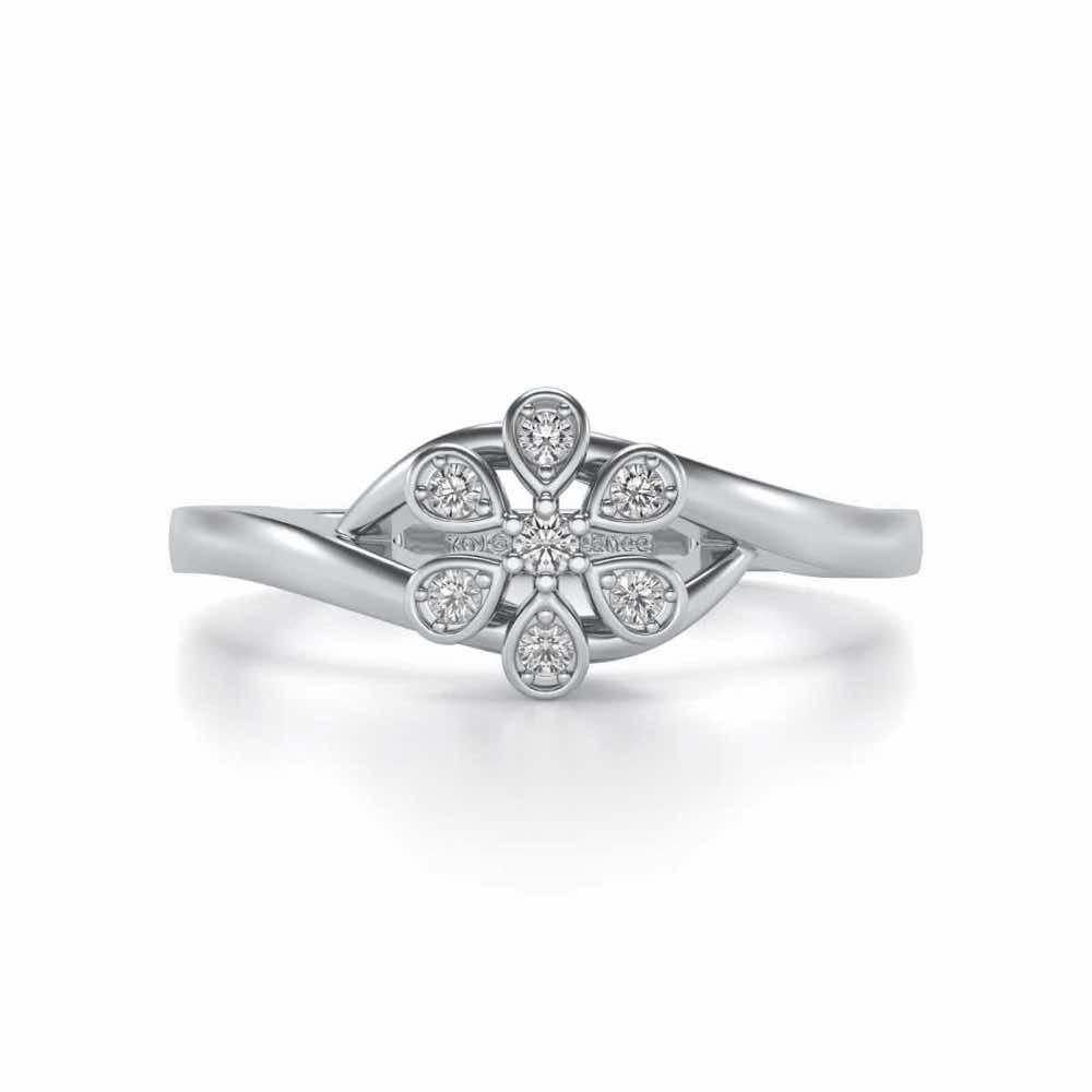 Shinny Flower Silver Ring - White Gold - Image 4