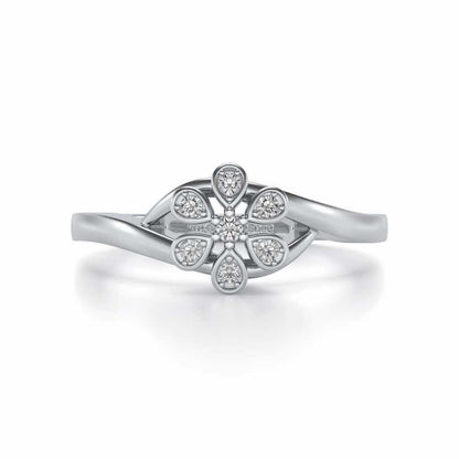 Shinny Flower Silver Ring - White Gold - Image 4