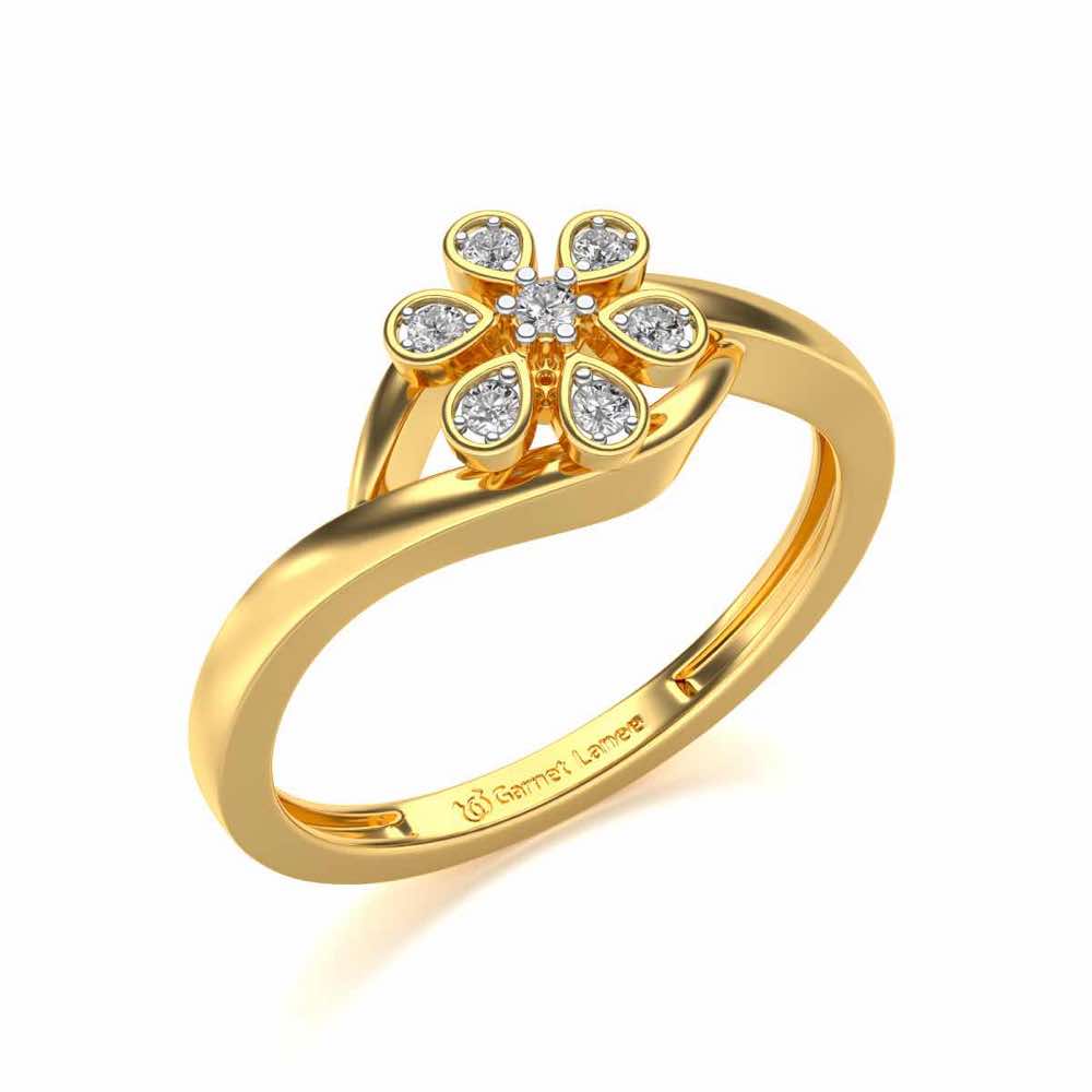 Shinny Flower Silver Ring - Yellow Gold - Image 1