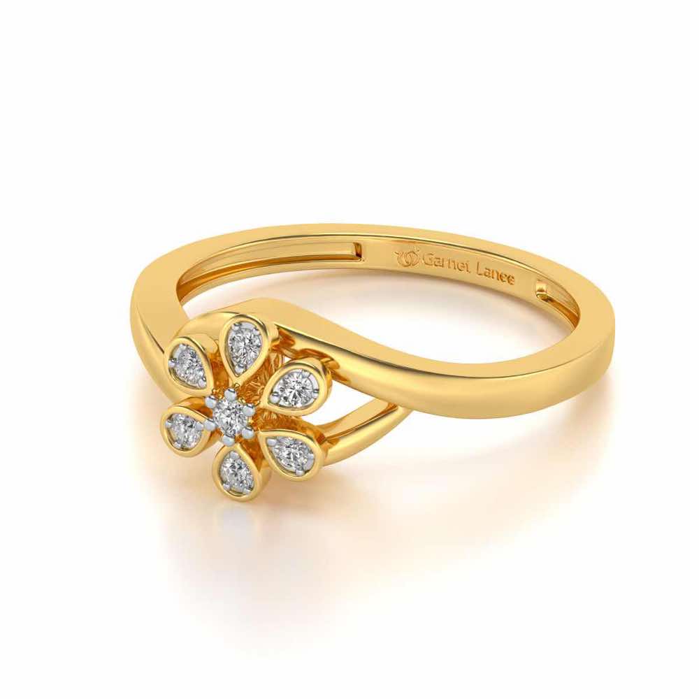 Shinny Flower Silver Ring - Yellow Gold - Image 2