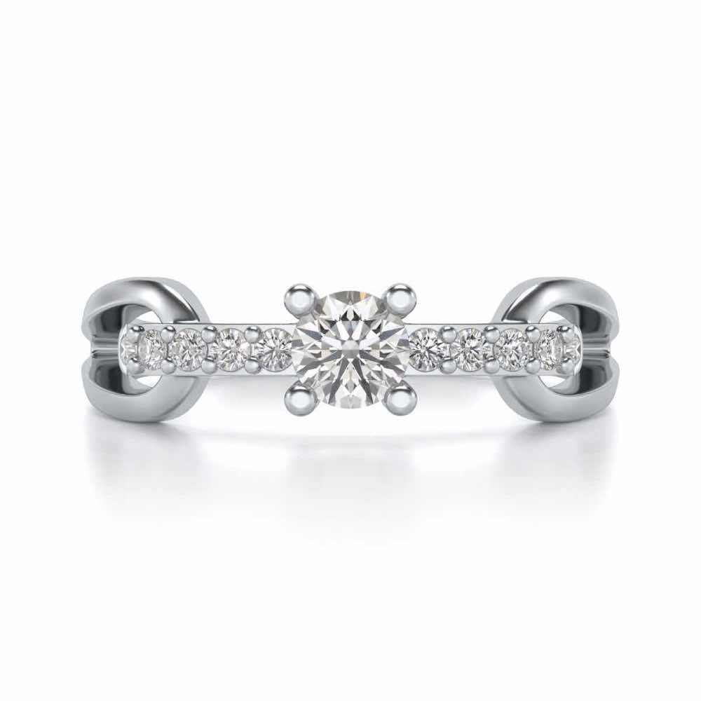 Shiny Bond Solitaire Silver Ring - White Gold - Image 4