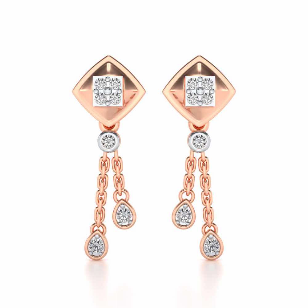 Shiny Chain Dangler Earrings - Rose Gold - Image 1