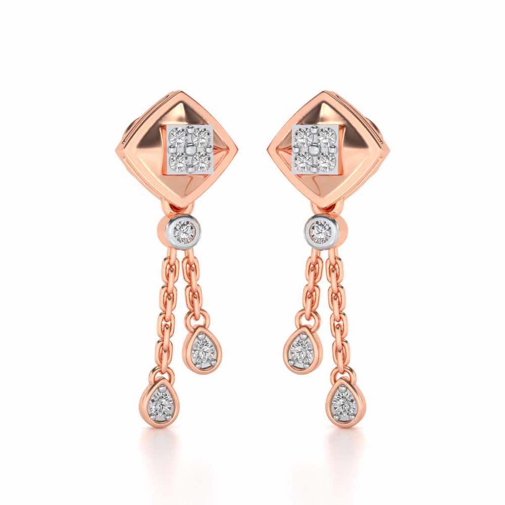 Shiny Chain Dangler Earrings - Rose Gold - Image 2